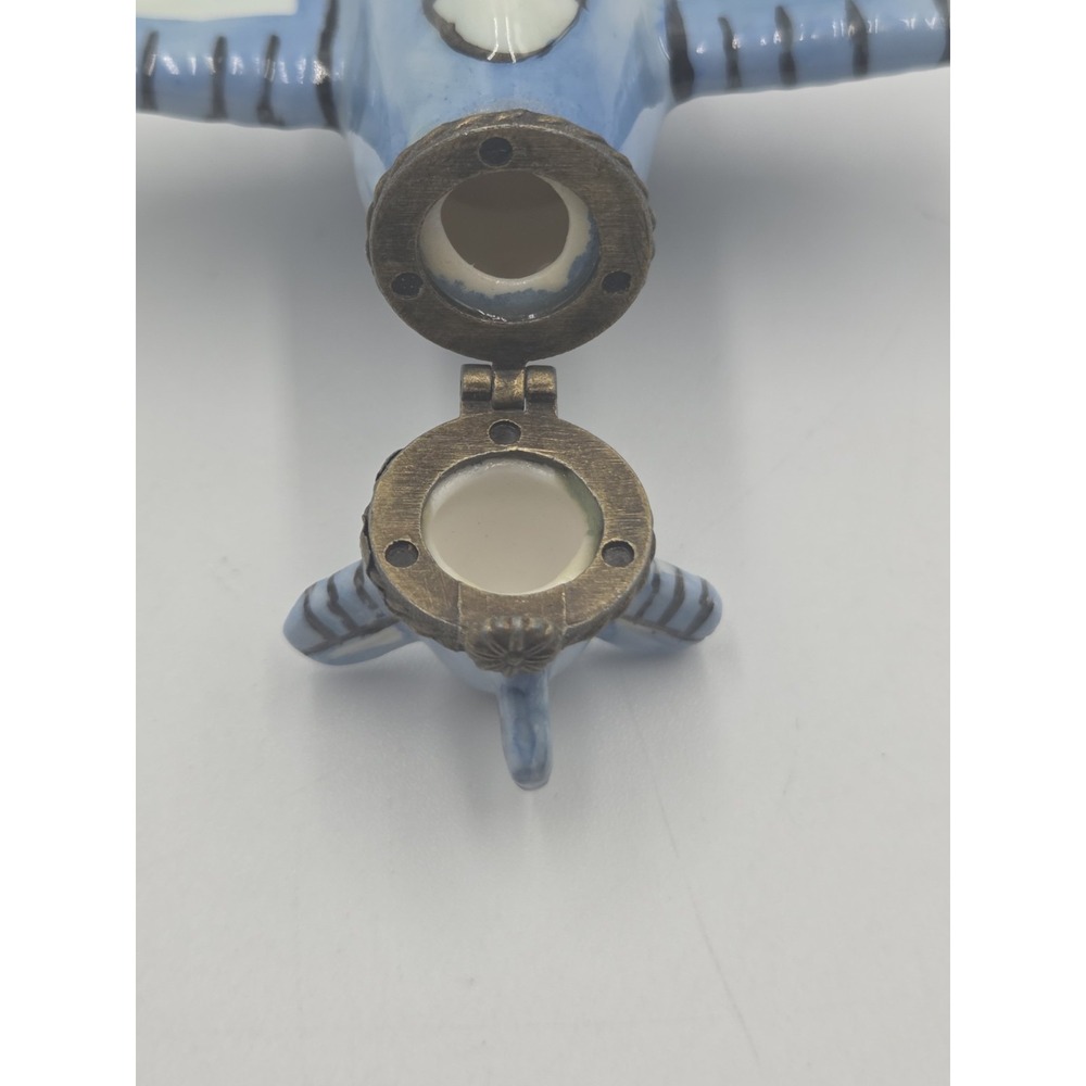 Vintage Airplane Pill Trinket Box Ceramic Aviation Keepsake Clasp Blue White - Picture 5 of 9